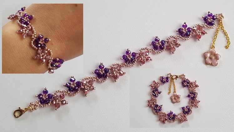 Crystal flowers bracelet.Five petals flower bracelet.Easy jewelry making at home.Diy Beading
