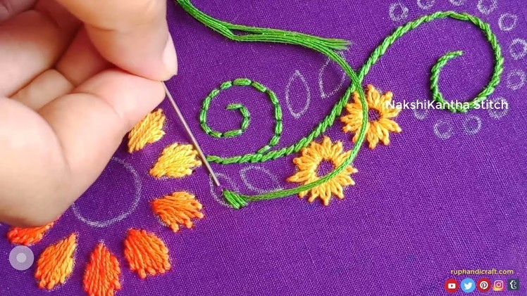 Florist Allover Flower Hand Embroidery Tutorial Class #64,Super-Cute Borderline for dress.kurti.orna
