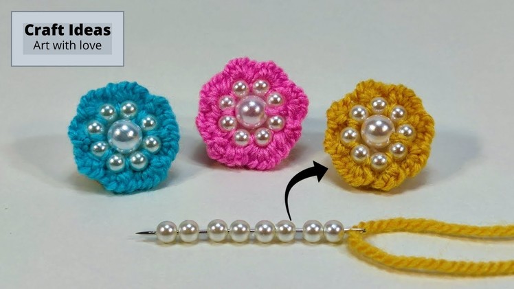 Amazing Flower Making Ideas with Wool   Super Easy Way to Make   Hand Embroidery Flower Design Trick