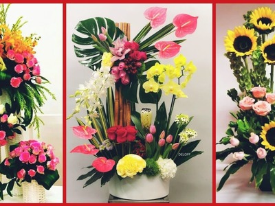 Beautiful and modern ikebana fresh flowers arrangements for home decoration????????