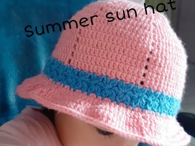 Crochet sun hat baby girl.8 mths - 1 year.part 1