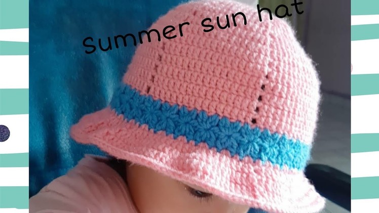 Crochet sun hat baby girl.8 mths - 1 year.part 1