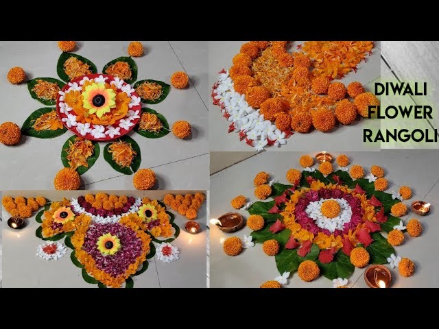 Diwali special flower Rangoli || how to make easy Rangoli with flowers || Rangoli in 4 minutes ||