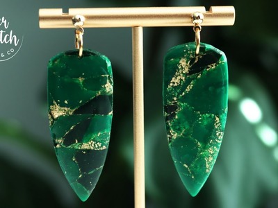 Emerald Green Faux Stone Polymer Clay Earrings DIY | Polymer Clay Earrings For Beginners