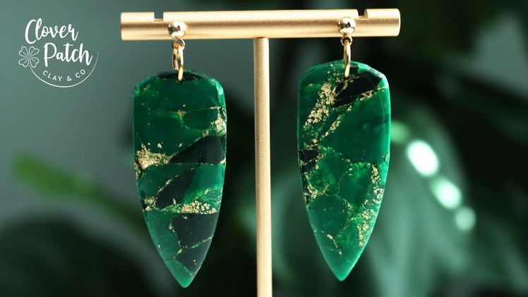 Emerald Green Faux Stone Polymer Clay Earrings DIY | Polymer Clay Earrings For Beginners