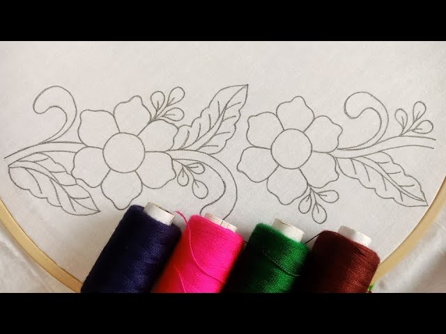 Hand Embroidery Design Pattern, Phulkari Borderline Embroidery, Nokshi Katha Stitch Tutorial #210