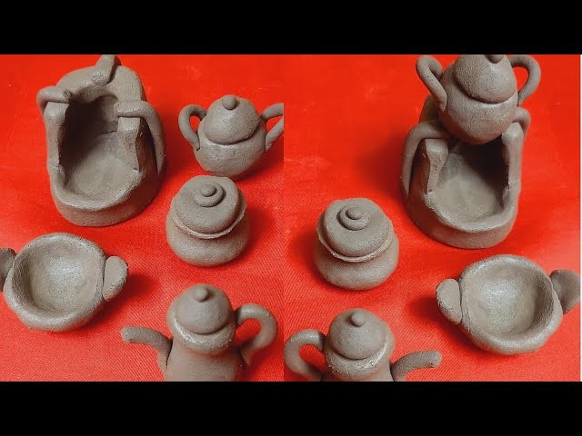 Mitti ke khilone।।amazing technique making of clay kitchen set।।polymer clay kitchen tools।#shorts