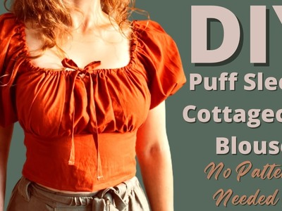 Puff Sleeve Cottagecore Blouse Step by step sewing tutorial no pattern needed