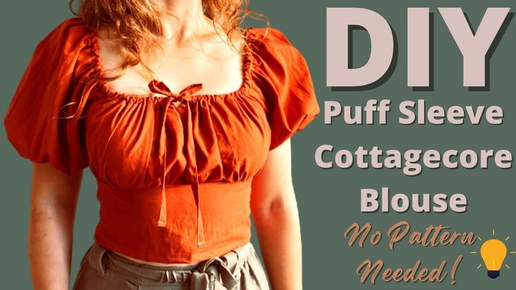 Puff Sleeve Cottagecore Blouse Step by step sewing tutorial no pattern needed