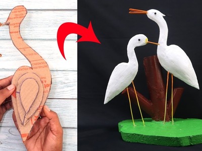 Swan Showpiece Making from Cardboard l White Cement Crafts l DIY Gift Item Showpiece