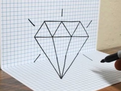 How to Draw a 3D Diamond on Graph Paper. Easy Trick Art Drawing. Satisfying Optical Illusion