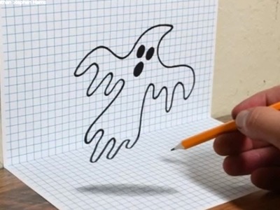 How to Draw a 3D Ghost | Trick Art on Graph Paper. Optical Illusion Drawing. Easy For Beginners