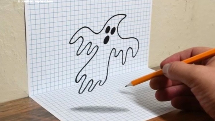 How to Draw a 3D Ghost | Trick Art on Graph Paper. Optical Illusion Drawing. Easy For Beginners