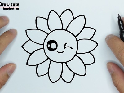 How to draw a cute Sunflower, step by step, Draw cute inspiration