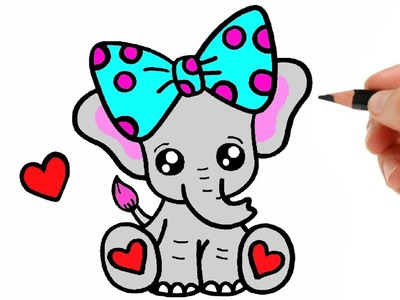 HOW TO DRAW A ELEPHANT EASY - DRAWING AND COLORING A CUTE ELEPHANT