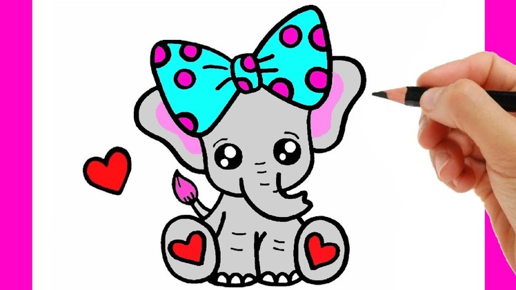 HOW TO DRAW A ELEPHANT EASY - DRAWING AND COLORING A CUTE ELEPHANT