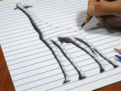 How to Draw a Giraffe, 3D Trick Art on line paper   Optical Illusion