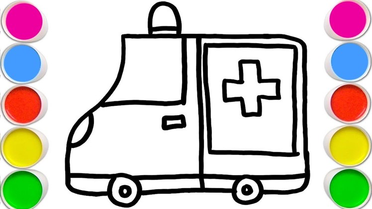 How to draw Ambulance and coloring for kids with Happy Color