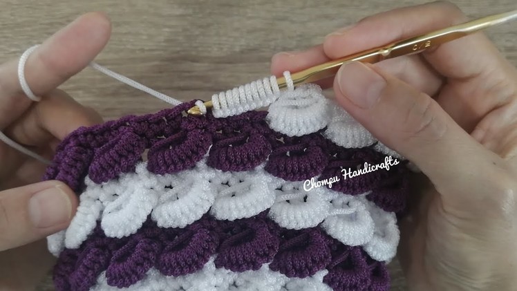 Tutorial crochet click clack coins purse - Curry puff stitch - 3D crochet