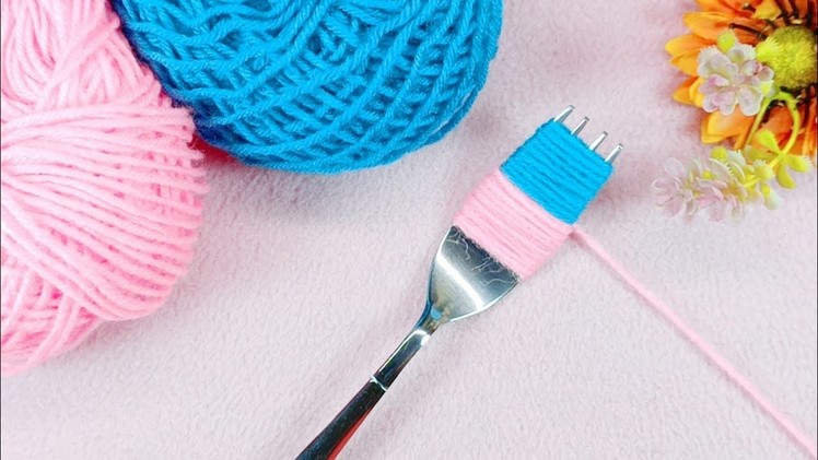 3 Best Woolen Embroidery Flower - DiY Woolen Flower - No Crochet Handmade Flower Making With fork