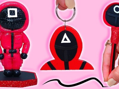 ???????? 3 DIY Inspired By Squid Game Supervisors (3D Figurine, Pen topper and Keychain)????????