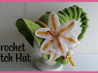 Crochet Witch Hat with flowers (Adult Size)