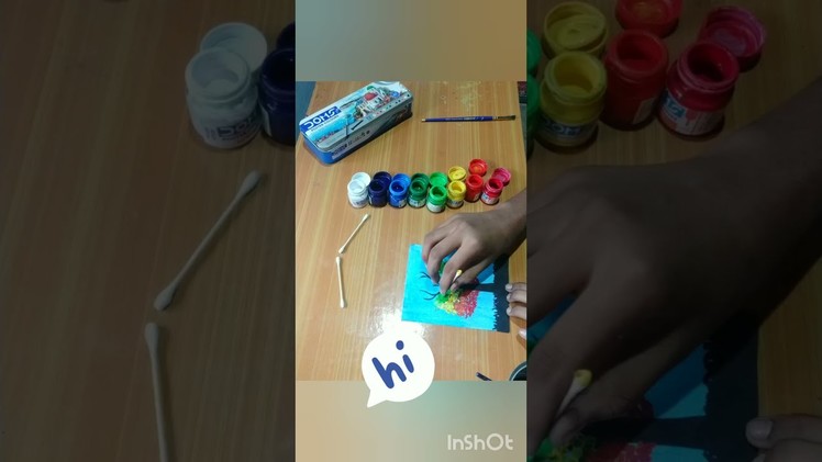 Easy painting Rainbow ????tree ||using Bud printing method|| Art and me||art for beginners