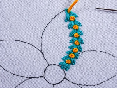 Hand embroidery amazing flower design with lazy daisy chain knotted stitch for beginners