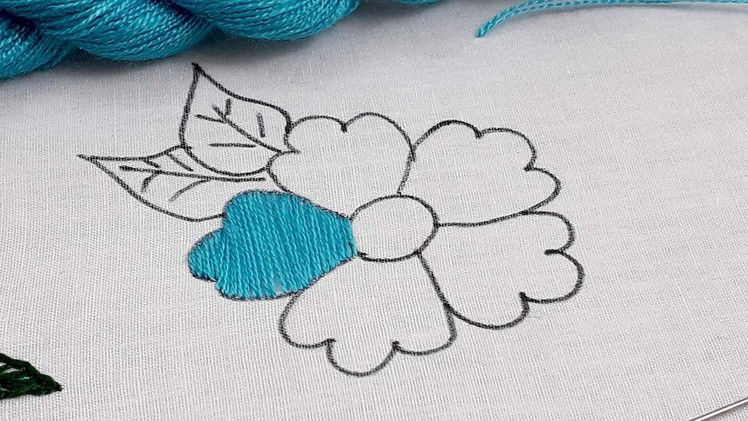 Hand embroidery flower design satin variation stitch for dress