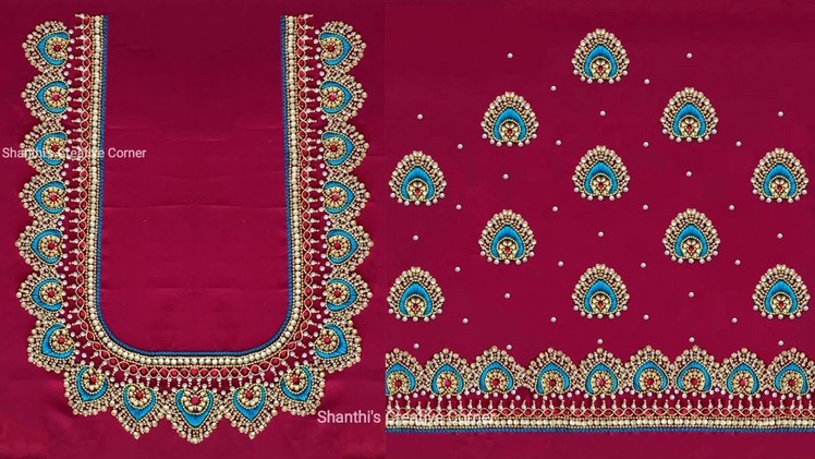 Heavy Bridal Work Blouse Design Using Normal Needle | Hand Embroidery On Stitched Blouse Design