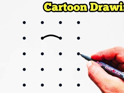 How to Draw Cartoon From Dots | Easy Cattoon Drawing Tutorial | Dots Drawing