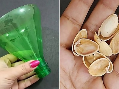 3 Wow Amazing Home decor ideas using Pista shells and Plastic bottle - Best out of waste - DIY Craft