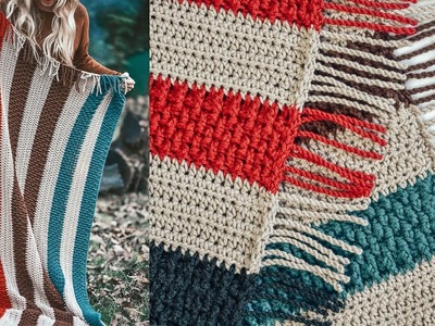 Bonfire Blanket Crochet Tutorial - Easy Crochet Throw Blanket Pattern with Twisted Fringe