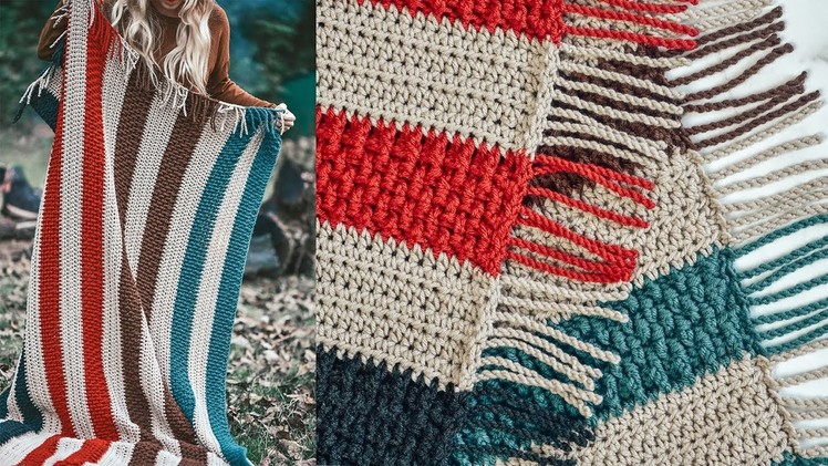 Bonfire Blanket Crochet Tutorial - Easy Crochet Throw Blanket Pattern with Twisted Fringe