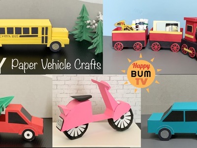 DIY PAPER VEHICLE CRAFTS INCLUDING CAR, TRUCK, SCHOOL BUS, MOTORCYCLE & TRAIN I DIY PAPER GIFT IDEAS