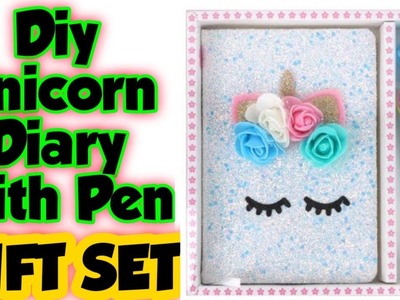 Diy Unicorn dairy and pen set.diy gift set.homemade unicorn gift set.how to make Unicorn gift set