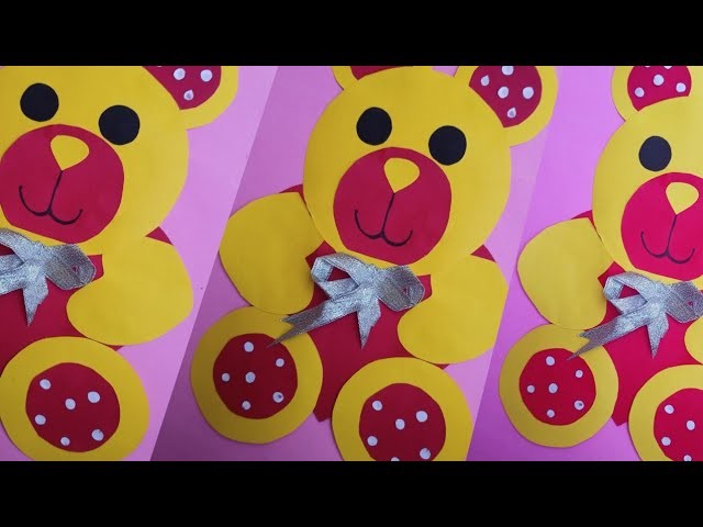 Simple And Easy Teddy Bear Greeting Card.Birthday Card.Teddy Bear With Paper.DIY.Handmade Card