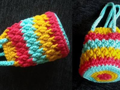 Crochet Mini Bucket Bag #easy #simple  crochet bucket bag, Alpine Stitch, crochet bag