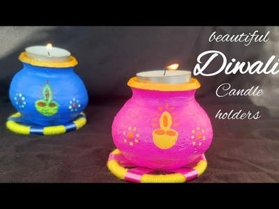 Diwali decoration ideas | Candle holder decoration | Decoration ideas at home | 4K video #recycle