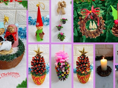 DIY 10 Christmas Decoration idea with pine cone ( Part 2) |Best out of waste Christmas craft idea????98