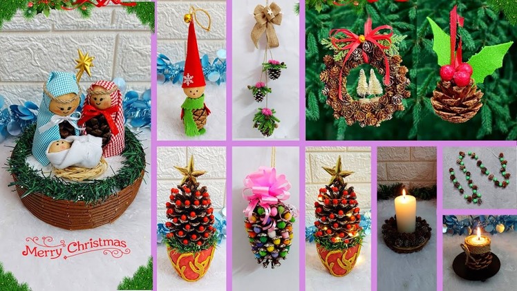 DIY 10 Christmas Decoration idea with pine cone ( Part 2) |Best out of waste Christmas craft idea????98