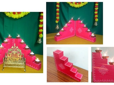 DIY Diya stand making at home| Diwali decoration ideas| Diwali pooja backdrop decorations with diyas