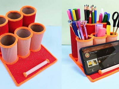 DIY - Easy Pen Holder and Mobile Phone Stand with paper roll #shorts