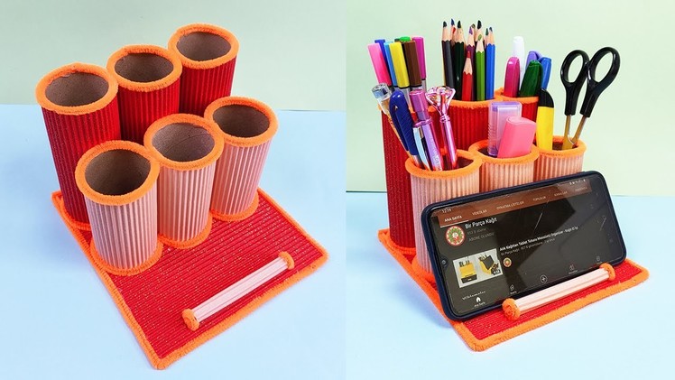 DIY - Easy Pen Holder and Mobile Phone Stand with paper roll #shorts