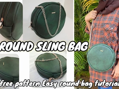 DIY ROUND SLING BAG.HANDBAG.free pattern ????.how to make a simple easy round sling bag.TUTORIALIDEAS