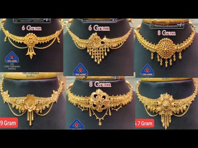 Latest Gold Necklace Choker Designs with Weight And Price. Light Weight Gold Bengali Choker Design