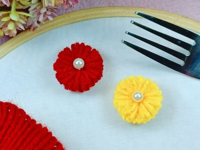 Amazing Trick with Fork - Easy Woolen Flower Making - Hand Embroidery Hack - DIY Woolen Flowers