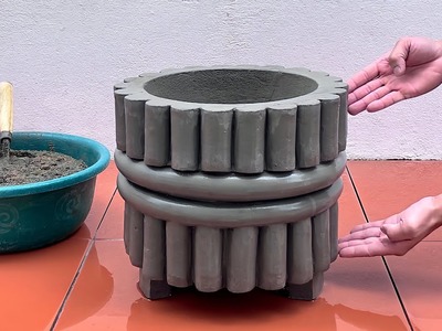 Beautiful And Easy - How To Make A Unique Creative Cement Flower Pot - Cement Craft Ideas