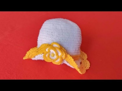 Crochet: how to crochet baby girl sun Hat pattern for 1 year baby. tutorial for beginners