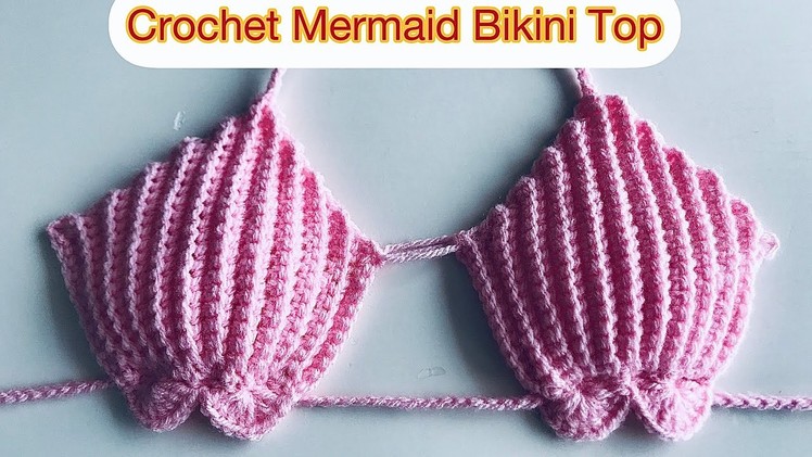 DIY Crochet Ribbed Mermaid Bikini Top  #crochetmermaidtop
